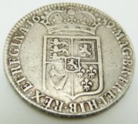 1689 William and Mary half crown, first bust, first shield, GF