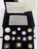 Royal Mint 2015 silver proof coin set comprising 13 coins including two five pound and three two