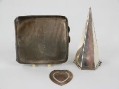 Hallmarked silver engine turned cigarette case, hallmarked silver hexagonal posy holder and a
