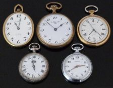 Five various pocket watches comprising Verity, Sekonda, Lancyl, Le Chaminet and one other.