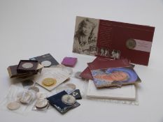 A collection of crowns, five pound coins etc