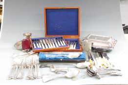 A quantity of silver plate including silver ferruled canteen, Harrods entree dish, cutlery etc