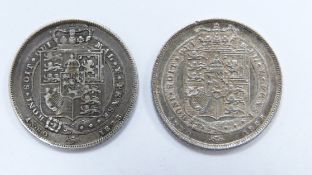 George IV 1825 sixpence, first bust, second reverse VF, together with a similar example