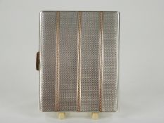 Mappin and Webb Art Deco hallmarked silver cigarette case with engine turned and gold band