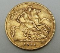 George V 1911 gold half sovereign