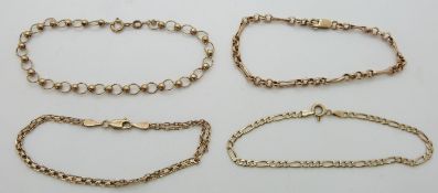 Four 9ct gold bracelets, 11.8g
