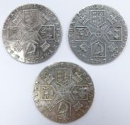 Three 1787 George III sixpences without semee of hearts, F