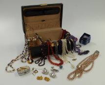 A collection of costume jewellery, necklaces to include agate, amber, amethyst and lapis lazuli,