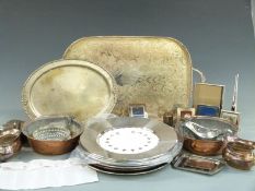 Quantity of silver plate to include galleried tray,  Viners teaware, scales etc