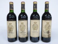 Four bottles of Chateau Gruaud Larose Grand Cru Classe St Julien 1988 French red Bordeaux, 75cl,