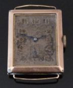 Art Deco style 9ct gold gentleman's wristwatch with subsidiary seconds dial, Arabic numerals,