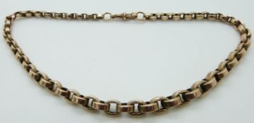 Victorian 9ct rose gold watch chain/ necklace made up of graduated oval links with two clips, 29.2g