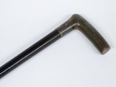 Edward VII hallmarked silver collared walking stick with buffalo horn handle and inscription dated