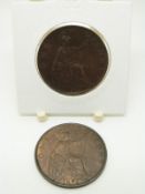 1895 veiled head Victorian penny, trident 1mm from p(enny) reverse, EF+ with lustre, together with