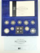 Royal Mint millennium silver proof coin collection comprising 13 coins from five pounds to Maundy