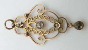 A 9ct gold pendant set with seed pearls and aquamarine