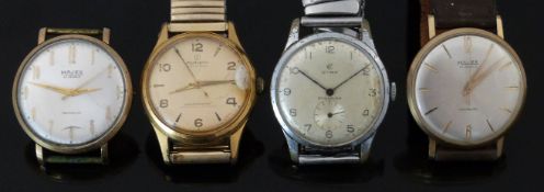Four gentleman's wristwatches comprising Cyma Cymaflex ref. 1070 with inset subsidiary seconds dial,