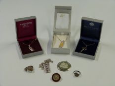 Four silver necklaces, a Wedgwood pendant, a silver brooch, a silver ring and a West Highland