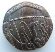 Royal Shield of Arms, undated error obverse 20 pence coin (2008) mule, Spink 4636A, EF+