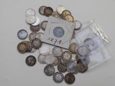 Fifty two largely young head Victorian sixpences, includes a few veiled and Jubilee examples,