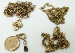 Two 9ct gold necklaces and a 9ct gold St Christopher, 7.1g