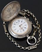 Brenets Watch Co .800 Turkish Ottoman empire silver full hunter pocket watch with pierced gold