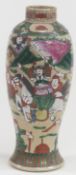 Chinese crackle glazed vase with war scene and figures on horseback height 27cm