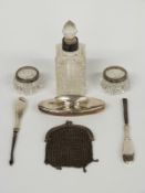 Hallmarked silver, white metal and plated items including two hallmarked silver pin trays, four