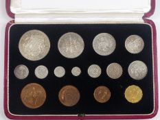 George V 1937 specimen coin set comprising 15 coins from crown to Maundy penny, in original case