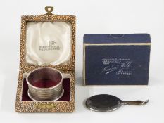 Walker and Hall cased hallmarked silver napkin ring, weight 11g and a hallmarked silver miniature