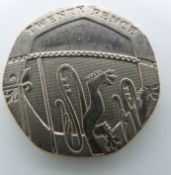 Royal Shield of Arms, undated, error obverse 20 pence coin (2008) mule, Spink 4636A EF+