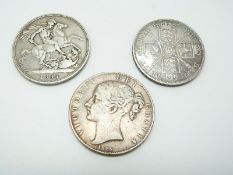 1845 young head Victorian wreath crown, an 1899 veiled head and a Jubilee double florin