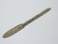 Modern feature hallmarked silver letter opener with pierced handle, London 2006 maker's mark JS