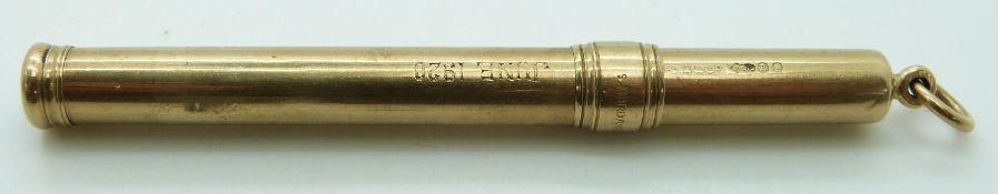Sampson Mordan & Co 9ct gold pen/pencil, engraved June 1920, 11.6g