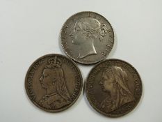 A trio of Victorian crowns to include young head 1845 VIII with cinquefoils, 1894 LVIII veiled