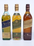 Three bottles of Johnnie Walker Scotch whisky comprising Gold Label 18 year old The Centenary Blend,