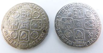 George II 1732 sixpence, young head roses and plumes in angles, NVF, together with a 1745 old head