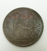 1879 Victorian later young head bronze penny, near unc, F97 (9+3)