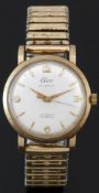 Elco 9ct gold gentleman's automatic wristwatch with gold hands and hour markers, silver dial and