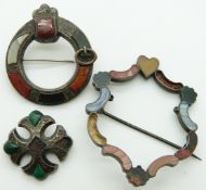 Victorian Scottish brooch/ kilt pin set with agate in a buckle design, a silver and agate brooch and