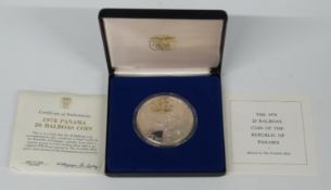 Franklin Mint Republic of Panama 20 Balboas cased sterling silver coin for 1978, 131g, with
