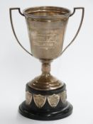 Edward VIII hallmarked silver twin handled trophy cup, Birmingham 1936 maker's mark rubbed, height