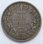 1854 low mintage young head Victorian sixpence, NVF, toned