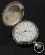 Elgin coin silver keyless winding full hunter pocket watch with inset subsidiary seconds dial, blued