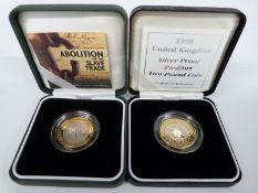 Two silver proof Piedfort £2 coins including 1998 Standing on the Shoulders of Giants and a 2007