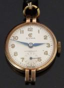 Cyma Cymaflex 9ct gold ladies wristwatch with inset subsidiary seconds dial, blued dauphine hands,