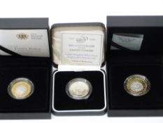 Three silver proof Piedfort £2 coins including 1995 50th Anniversary of the United Nations, 2005