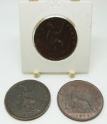 1874 Victorian later young bust bronze penny, Heaton Mint, OT TB, toned GEF, together with an 1891