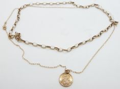 A 9ct gold belcher chain, another 9ct gold chain and a 9ct gold St.Christopher, 8.3g