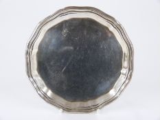 George V hallmarked silver salver or card tray raised on three feet, Sheffield 1918 maker Jay,